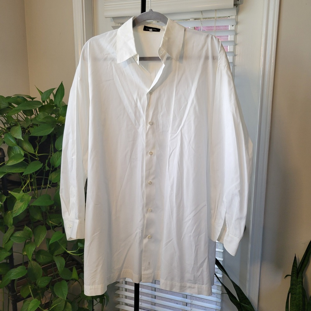 Eskandar White Cotton Oversized Button Down Shirt Tunic Made in Poland Size 2
